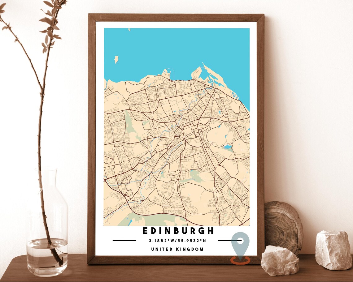 Edinburgh United Kingdom Teal Charcoal City Map Coordinates Poster - Image 3