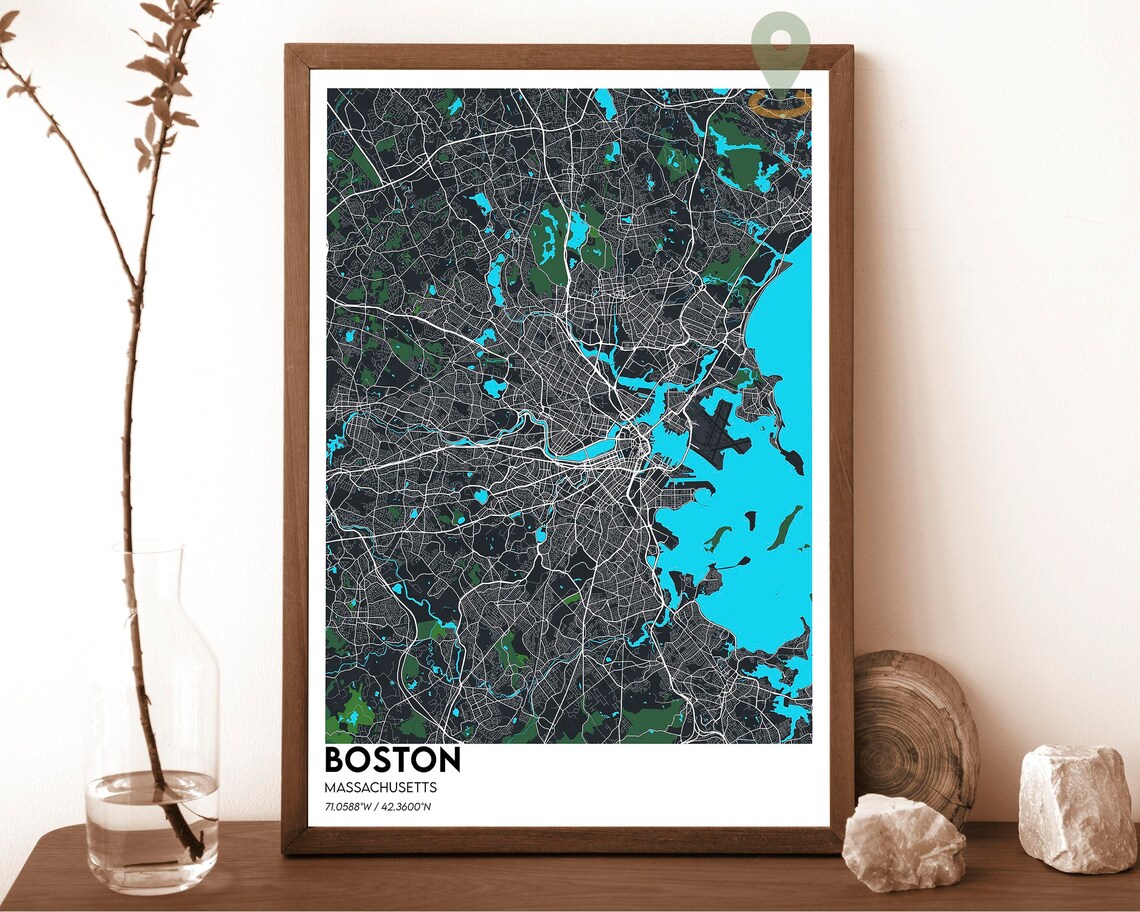 Boston Massachusetts City Map Poster Navy Gold Modern Coastal Art - Image 6