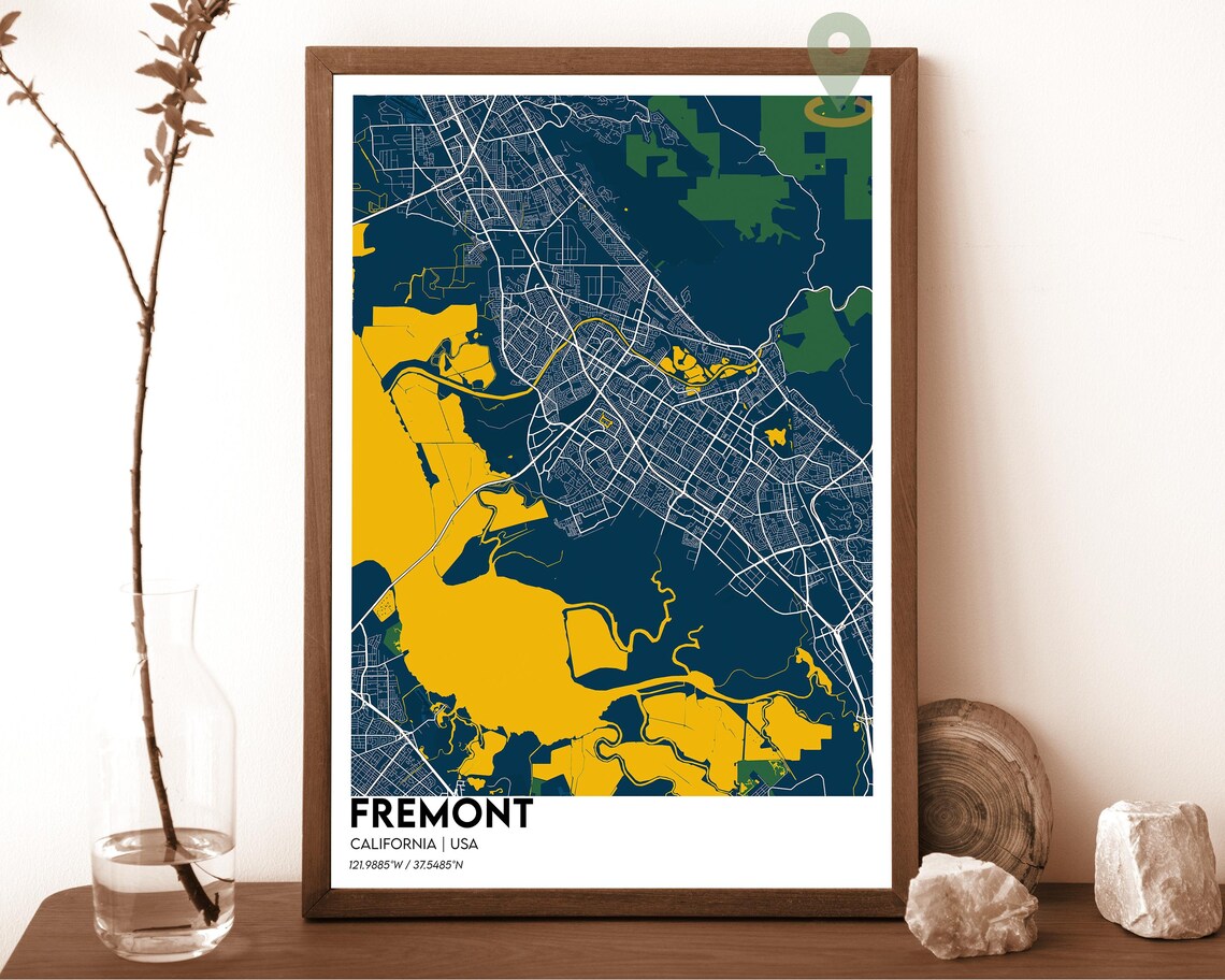 Fremont California Coral Red Modern City Map Home Decor Poster - Image 6