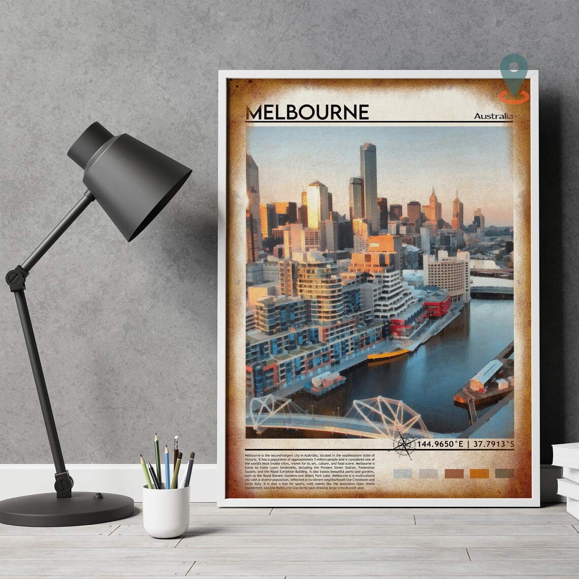 Melbourne Australia Skyline River Dusk City Vintage Travel Poster - Image 4