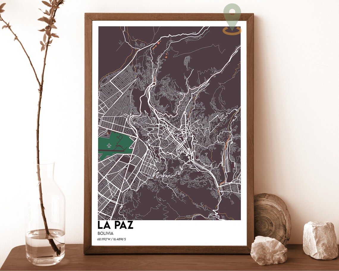 La Paz Bolivia City Map Cream and Burgundy Minimalist Poster - Image 5