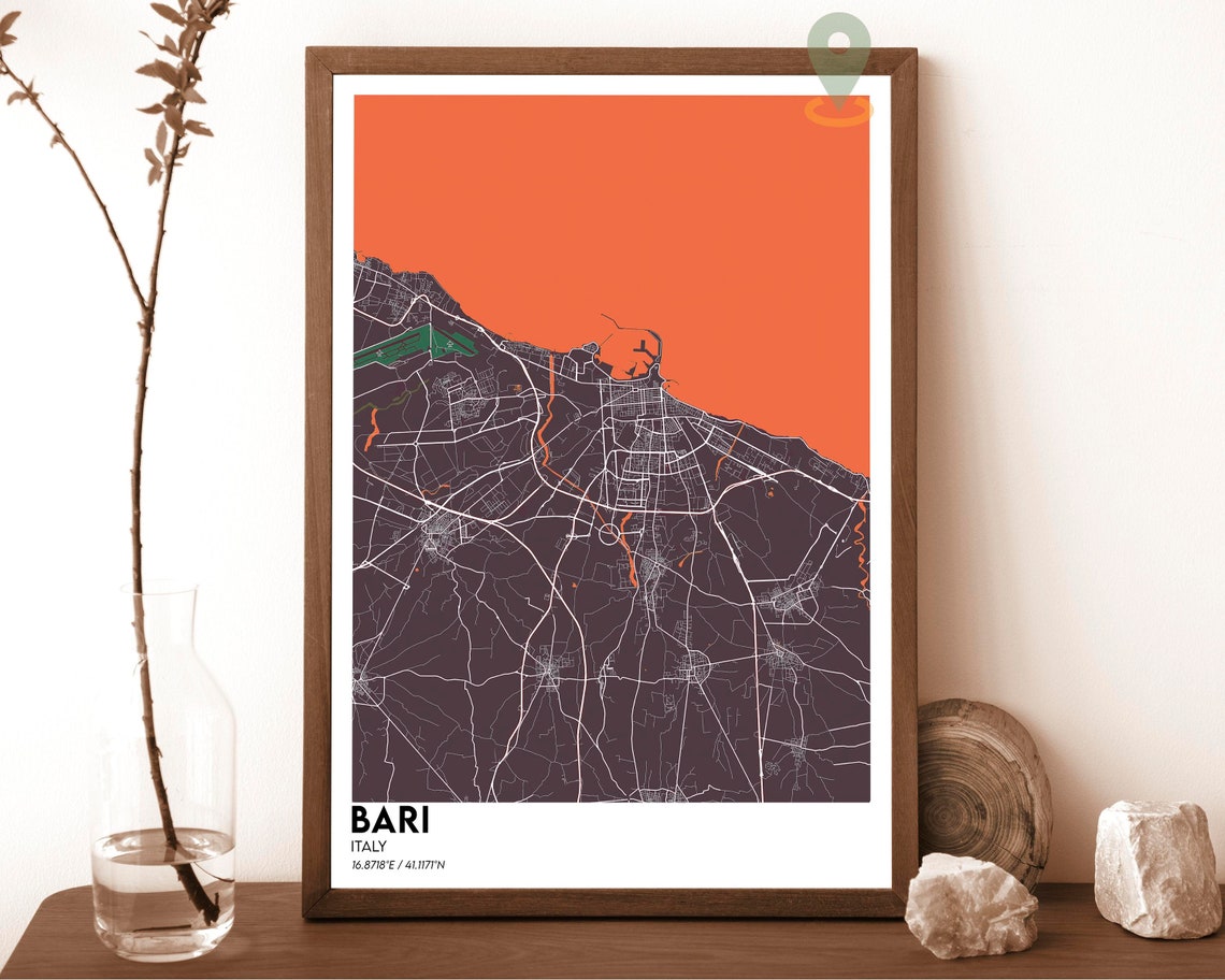 Bari Italy Emerald Green Coastal City Street Grid Map Poster - Image 4
