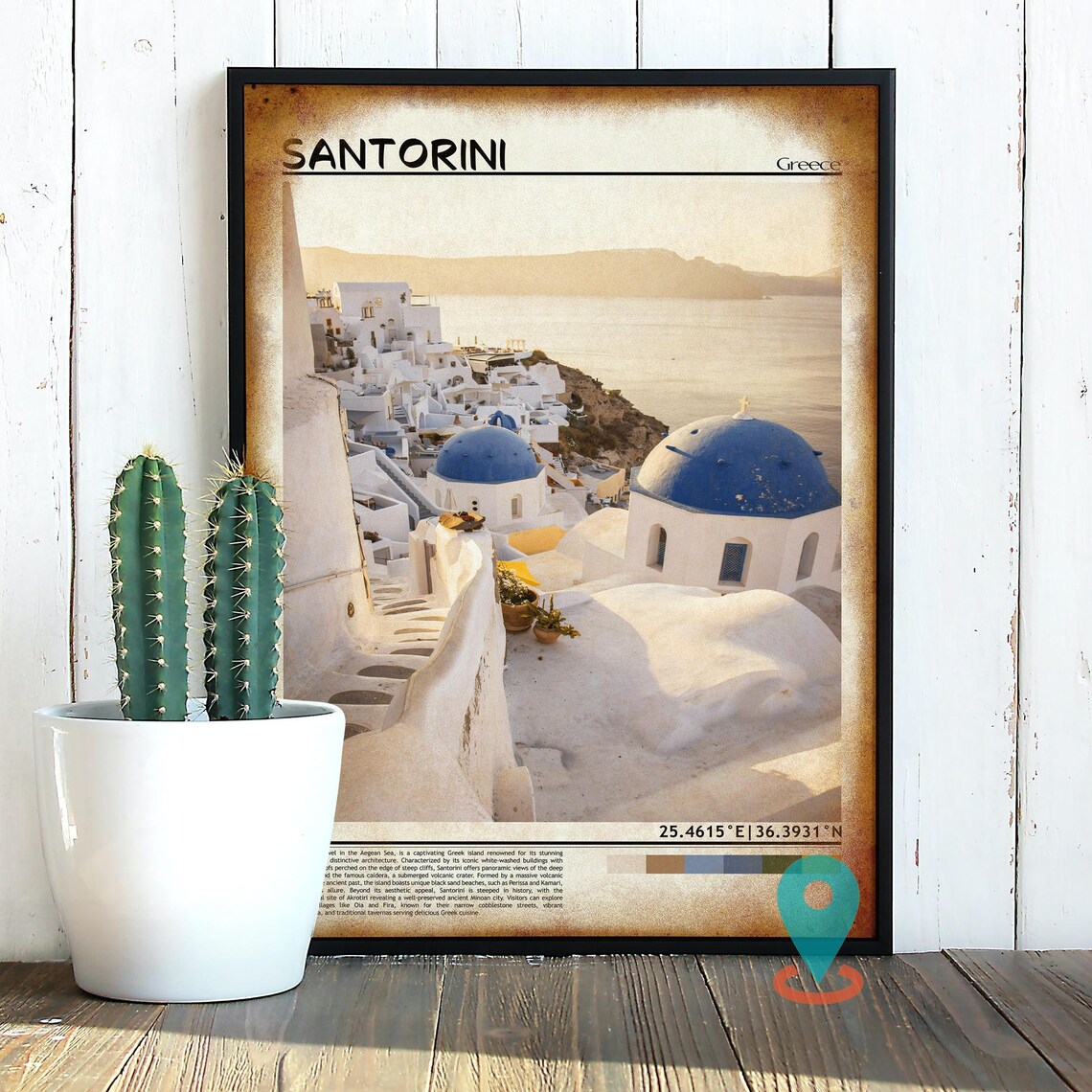 Santorini Greece Blue Dome Churches Caldera Golden Light Poster - Image 2