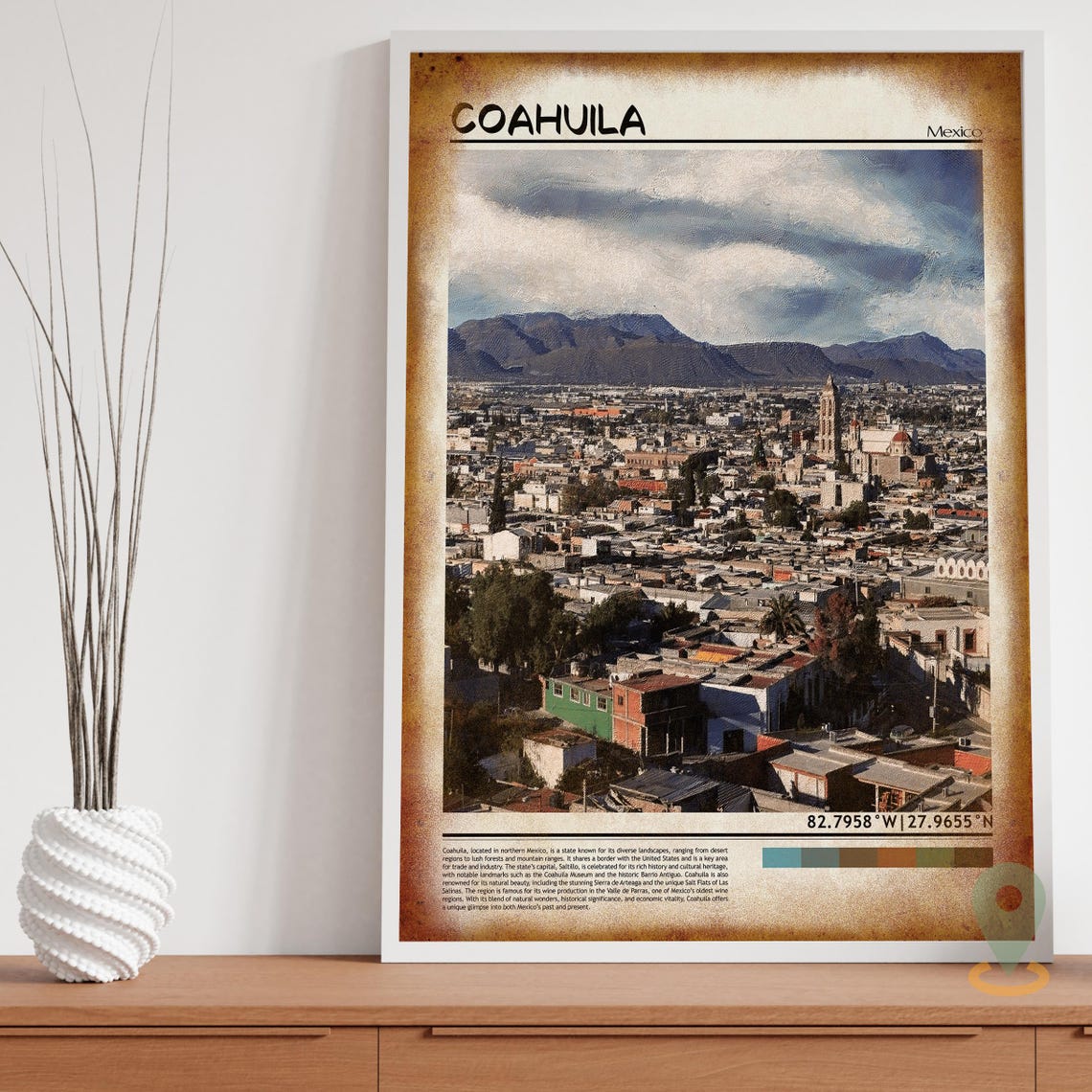 Coahuila Mexico Colonial City Skyline Mountain View Travel Print - Image 3