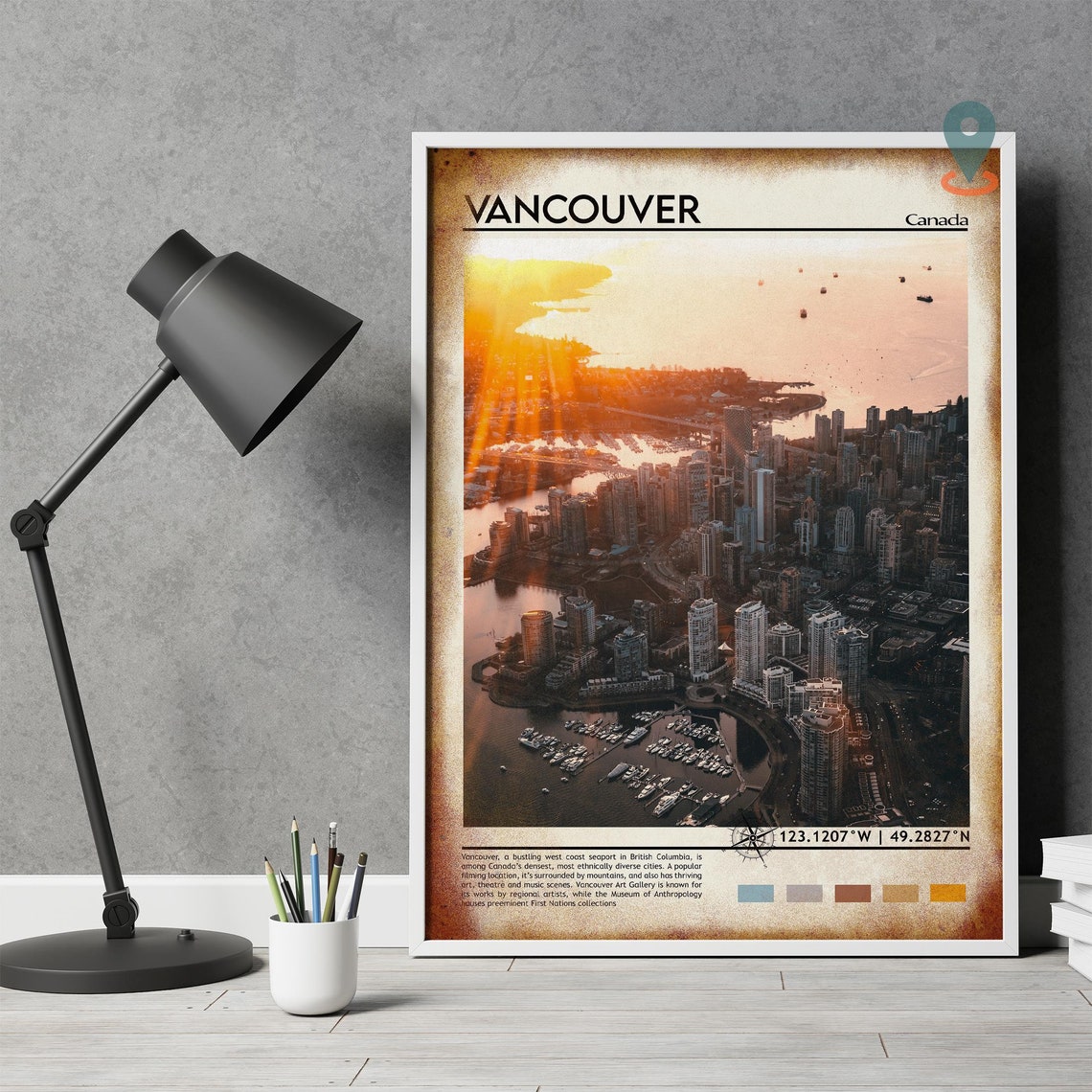 Vancouver Canada Bold Sunset Harbor Skyline Aerial Photo Poster - Image 4