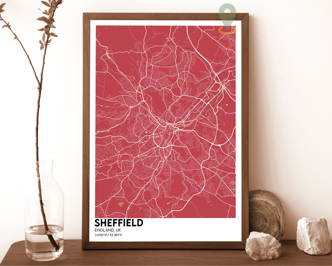 Sheffield England UK Dark Green Minimalist City Map Art Poster - Image 4