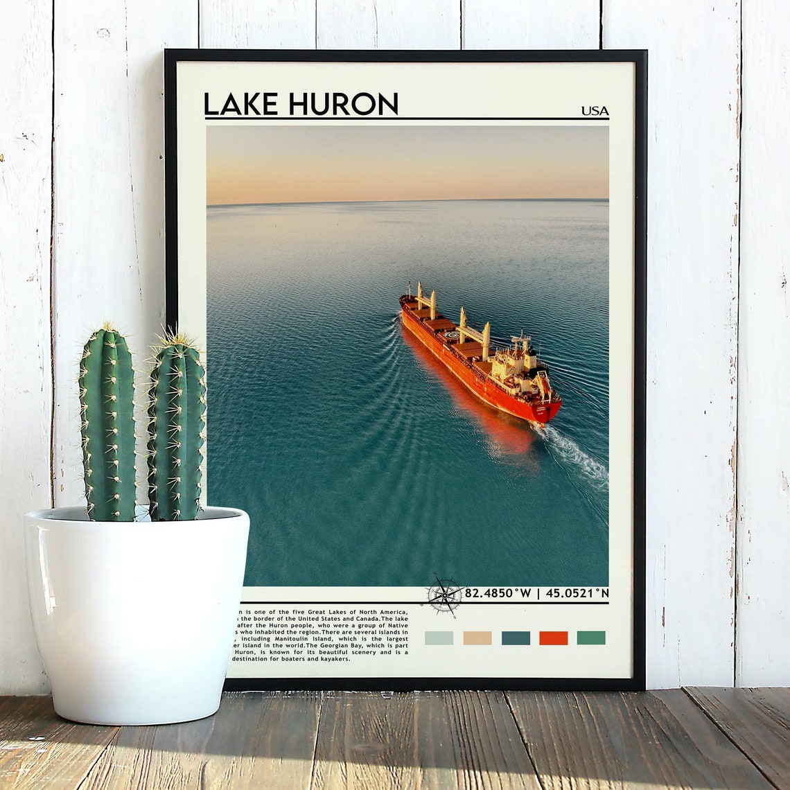 Lake Huron Great Lakes Red Freighter Ship Aerial Photo Poster - Image 3