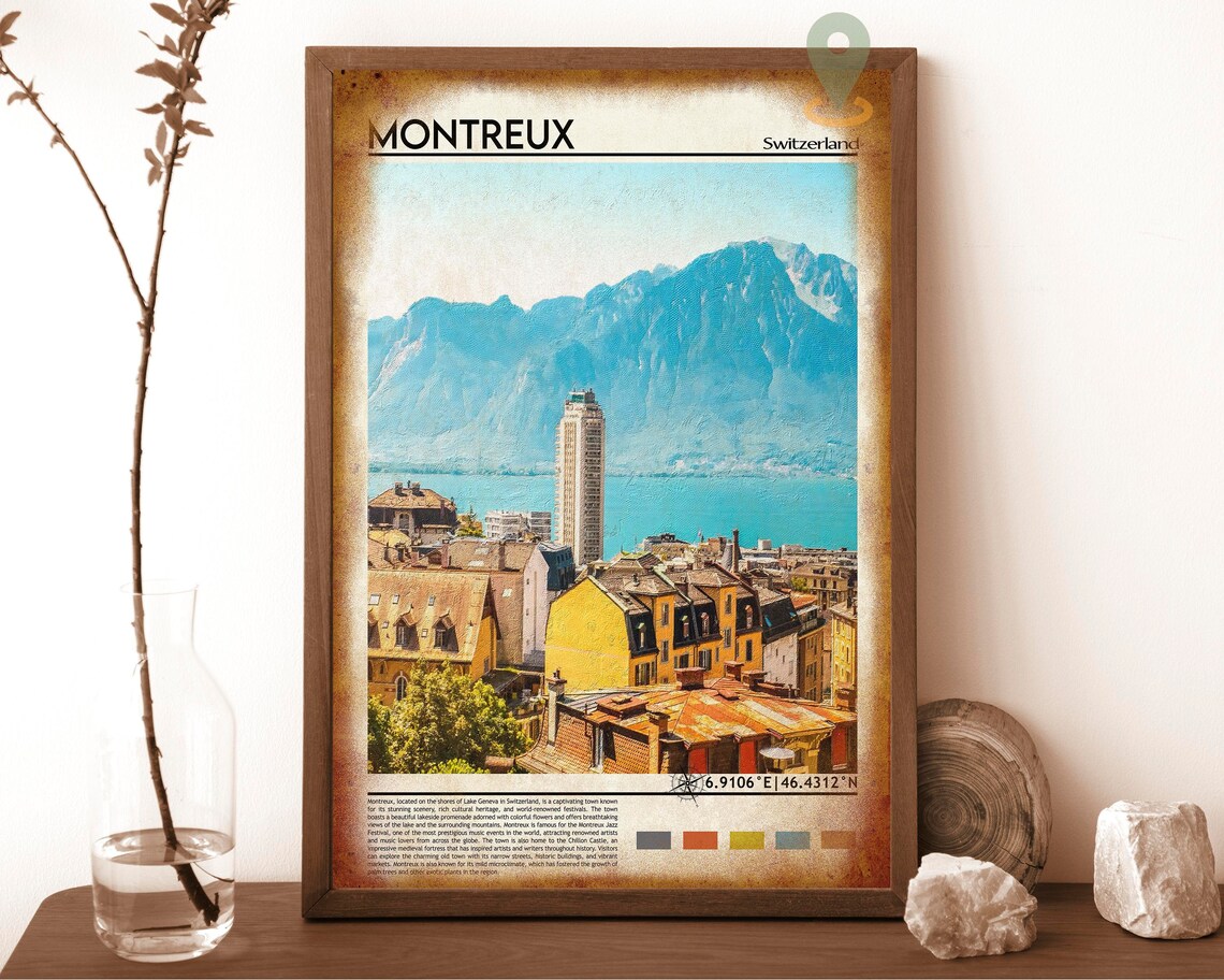 Montreux Switzerland Lake Geneva Alpine Town Painterly Travel Poster - Image 6