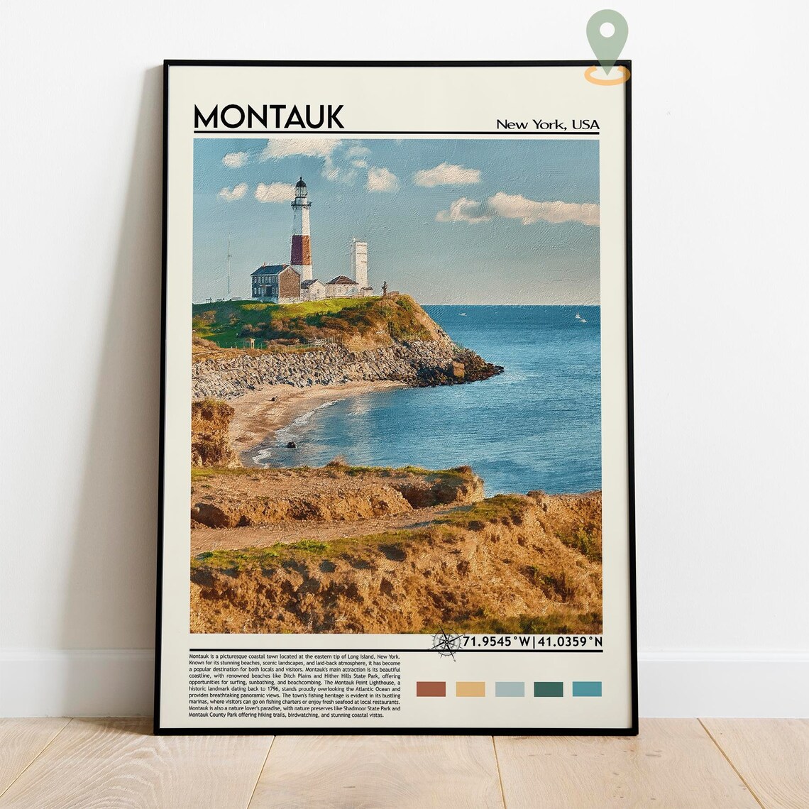 Montauk New York Lighthouse Coastline Oil Painting Style Travel Poster - Image 2