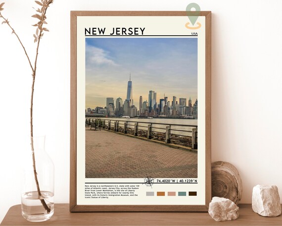 New Jersey USA Waterfront Skyline Manhattan View Jersey City Travel Poster