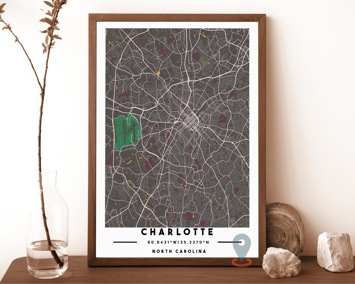 Charlotte North Carolina City Map Navy Blue Modern Street Grid Poster - Image 4