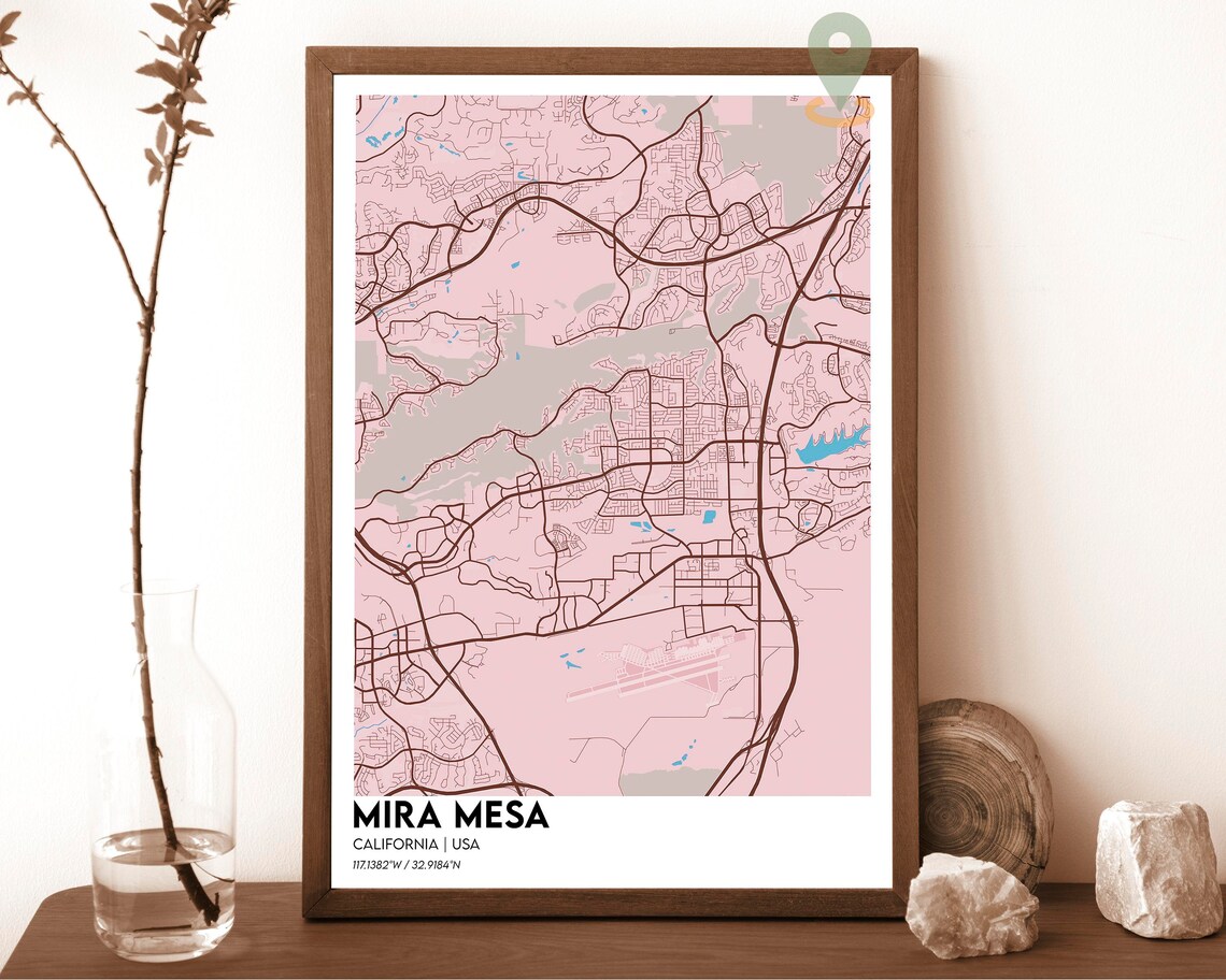Mira Mesa California Vintage Parchment Street Map Art Poster - Image 4