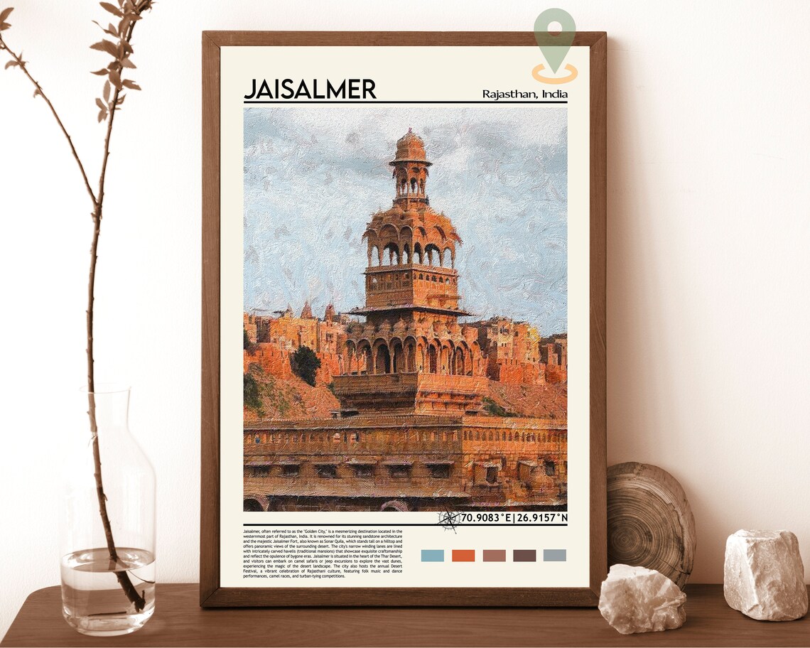 Jaisalmer India Golden Fort Desert Tower Painting Travel Poster