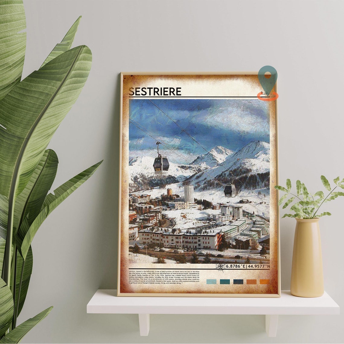 Sestriere Italy Gondola Lift Over Snowy Ski Resort View Poster - Image 5
