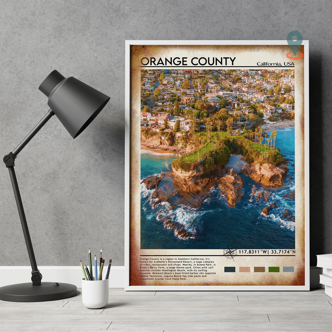 Orange County California Aerial Beach Town Coastline Beach Poster - Image 3