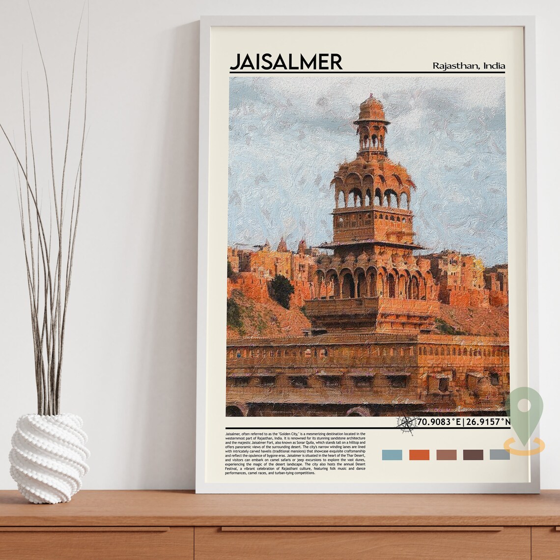 Jaisalmer India Golden Fort Desert Tower Painting Travel Poster - Image 5