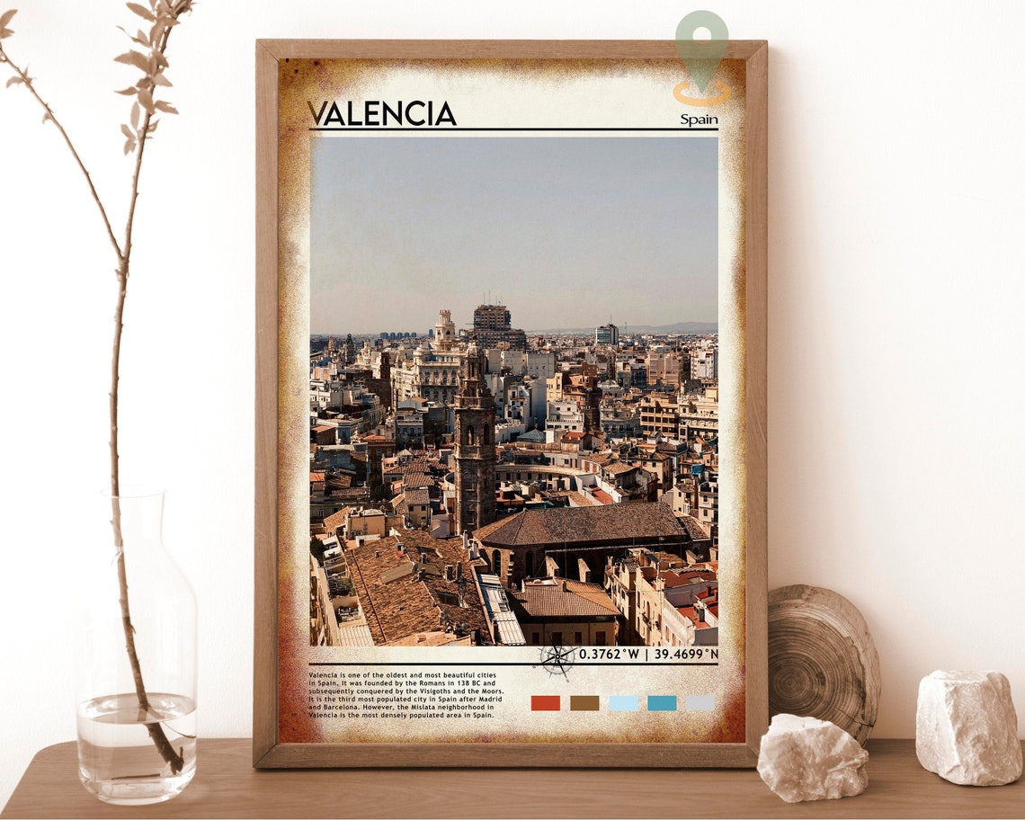 Valencia Spain Old Town Bell Tower Rooftops Skyline Travel Poster - Image 6