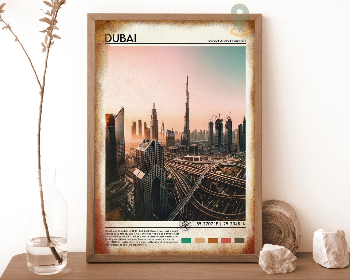 Dubai United Arab Emirates Burj Khalifa Sunset Skyline Travel Poster - Image 6