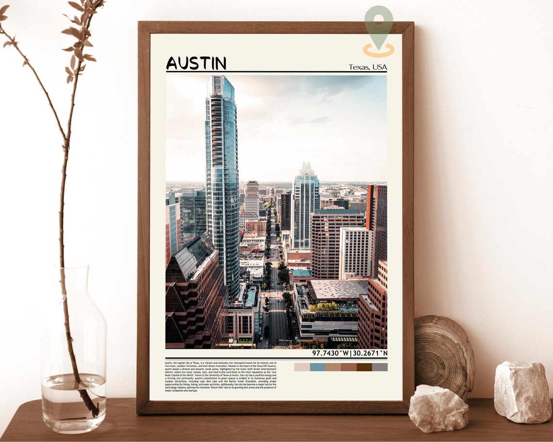 Austin Texas Modern Downtown Skyscrapers Aerial City View Poster