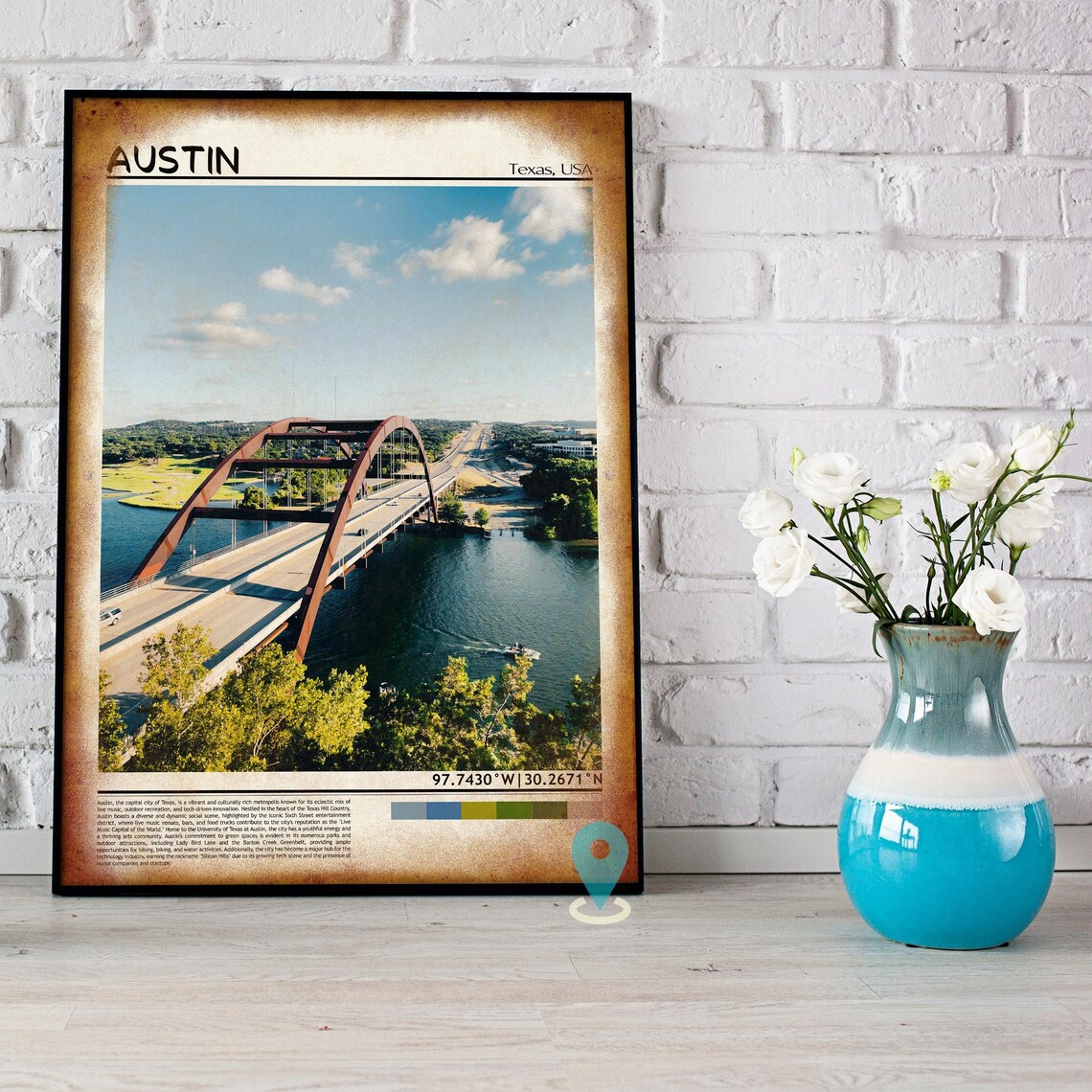 Austin Texas Pennybacker Bridge Aerial River Cityscape Travel Poster - Image 5