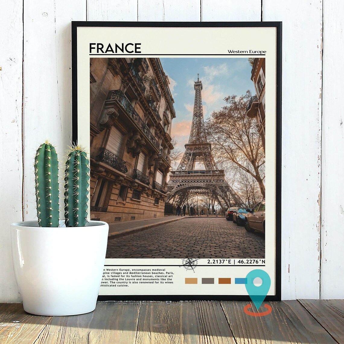 Paris France Eiffel Tower Cobblestone Street Evening Photo Poster - Image 4
