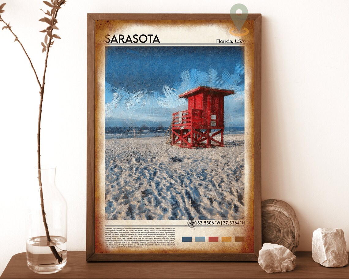 Sarasota Florida Red Lifeguard Tower Beach Photo Travel Wall Art - Image 6