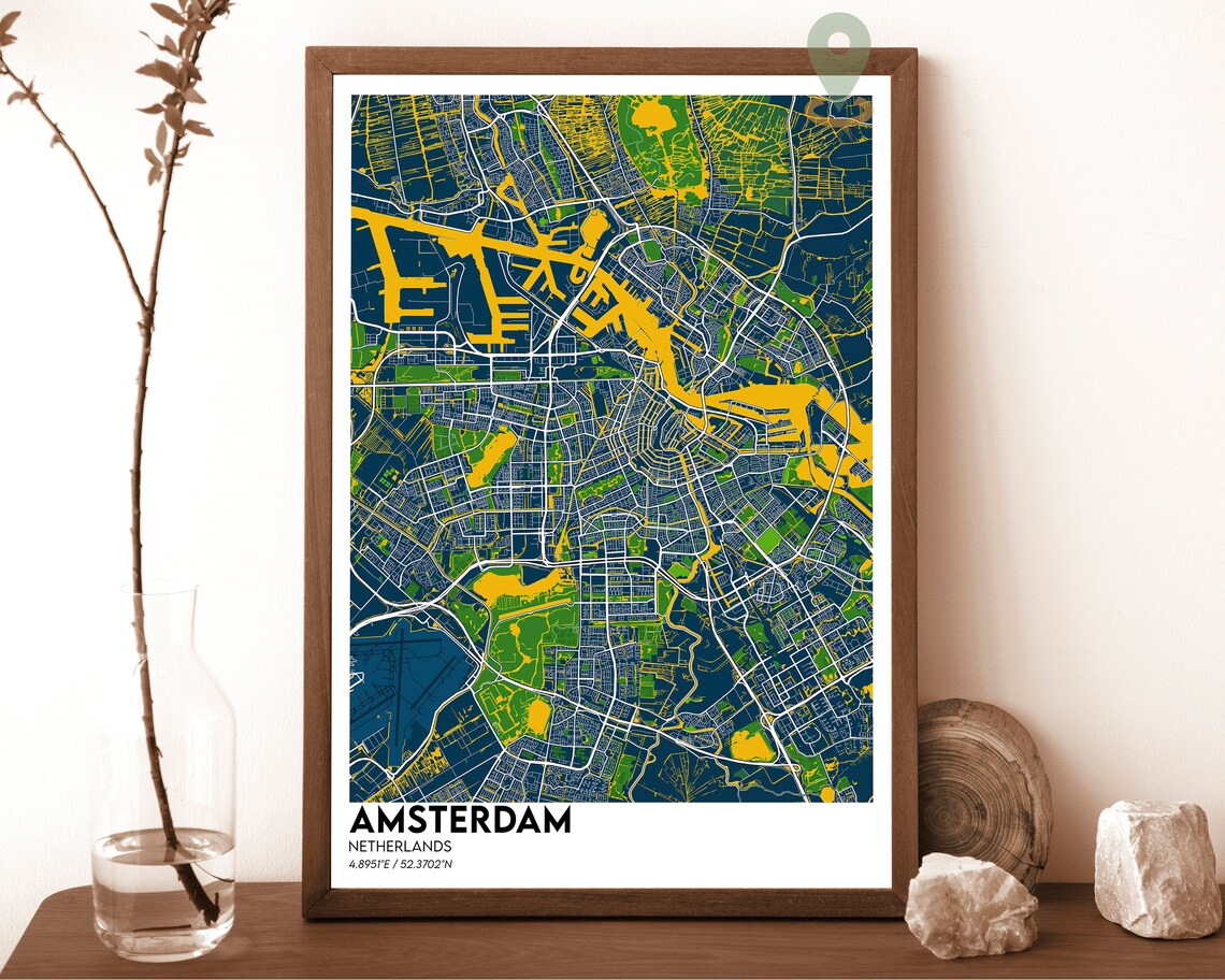 Amsterdam Netherlands Vintage Sepia Canal Map Classic Travel Poster - Image 2