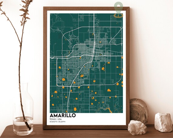 Amarillo Texas USA Minimalist Dark Green City Street Map Poster