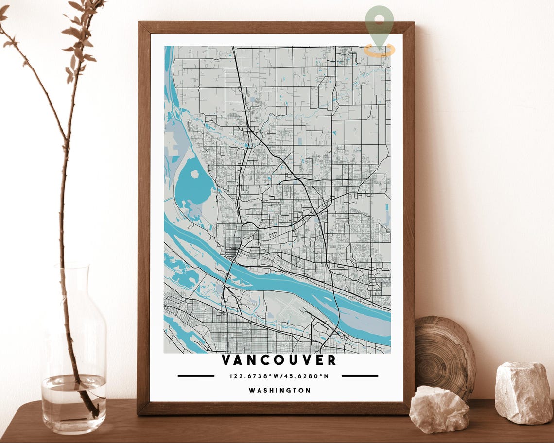 Vancouver Washington Navy Gold Street Map Bold Minimalist Wall Art - Image 3