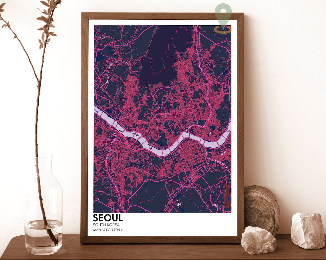 Seoul South Korea Dark Blue Modern City Street Map Art Poster - Image 6