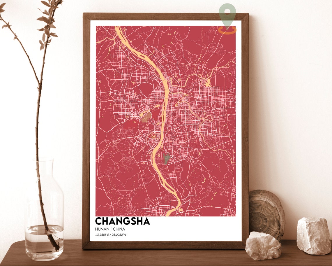 Changsha Hunan China Green Xiang River Modern City Map Design Poster - Image 3
