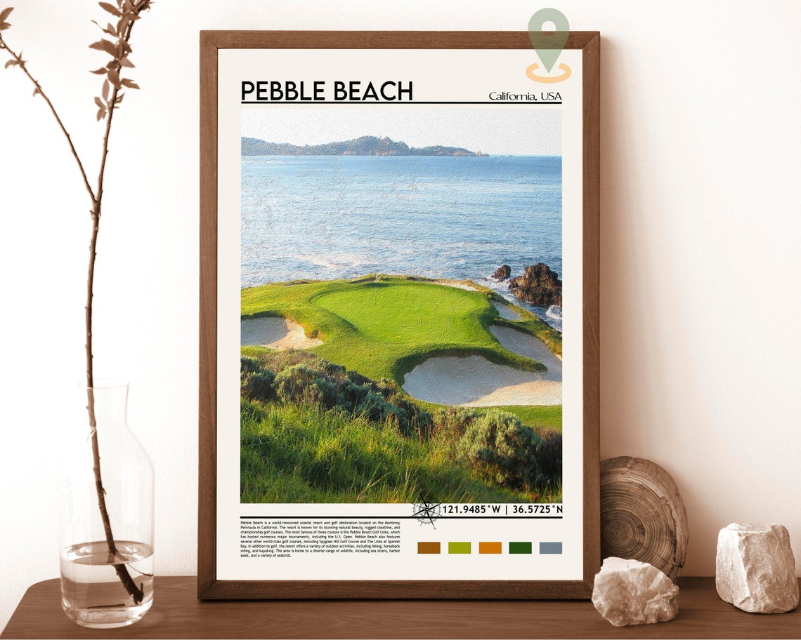 Pebble Beach California Oceanfront Golf Course Links Travel Poster
