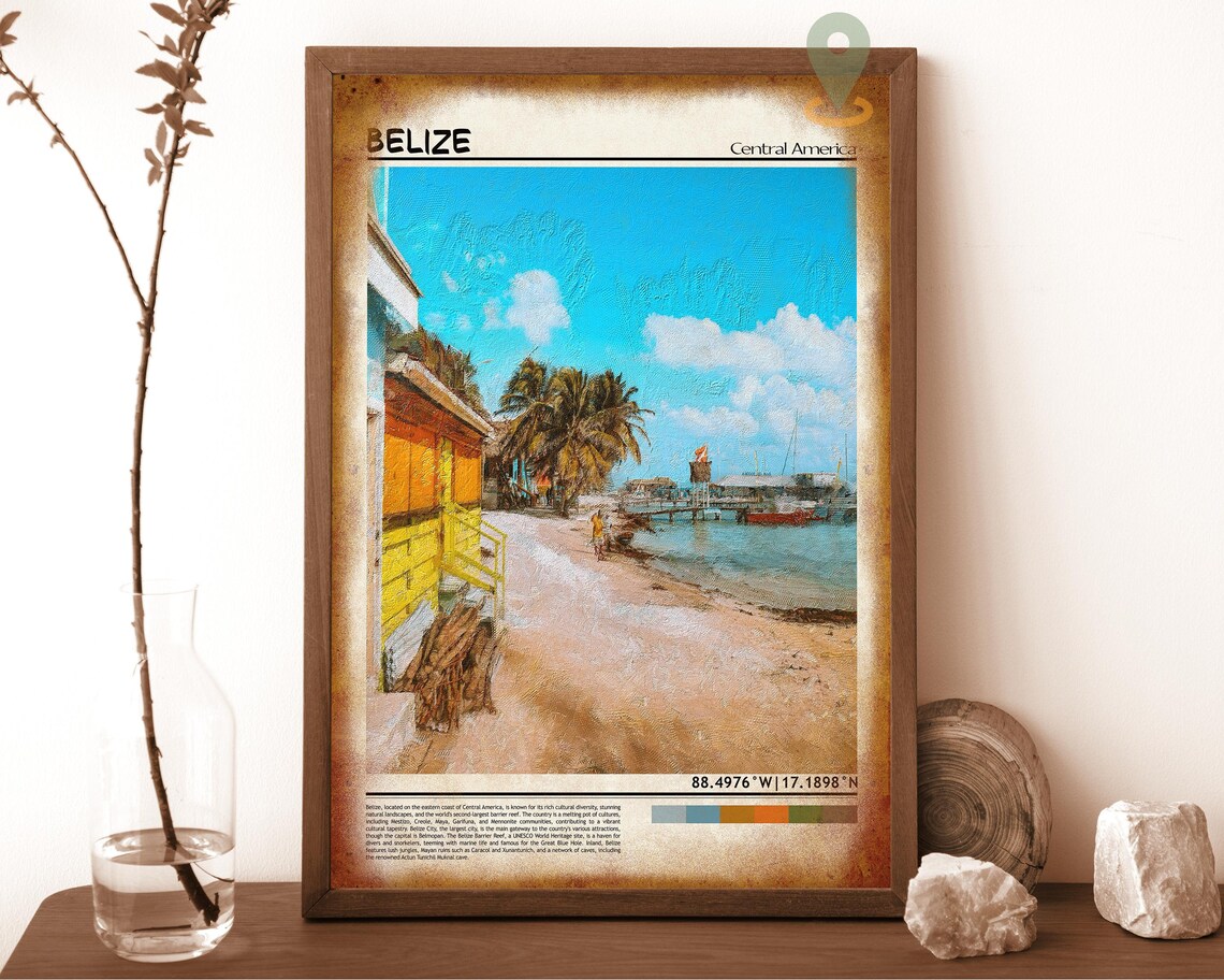 Belize Central America Tropical Beach Shack Palm Pier Photo Poster - Image 6