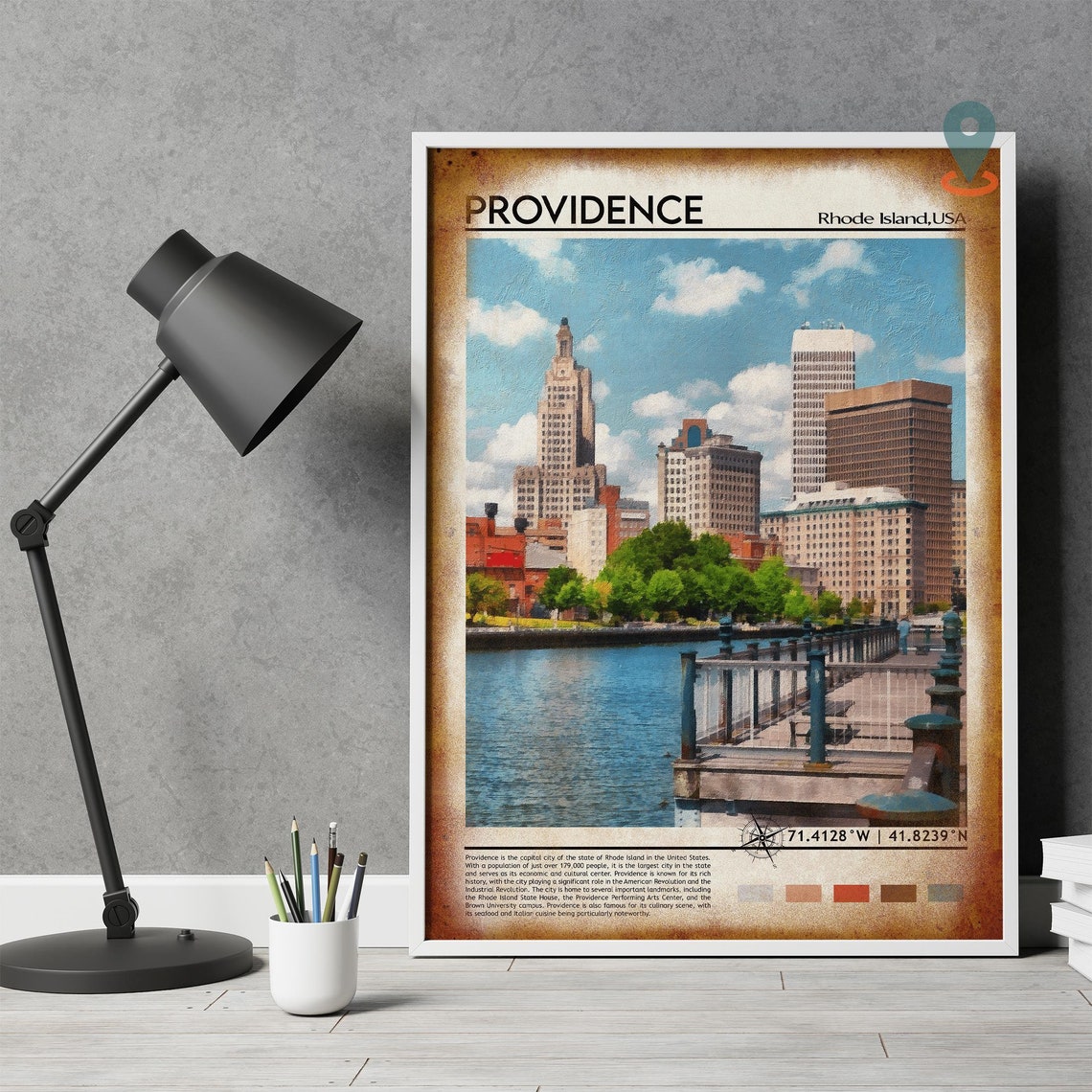 Providence Rhode Island Waterfront Vintage Skyline Travel Poster - Image 4