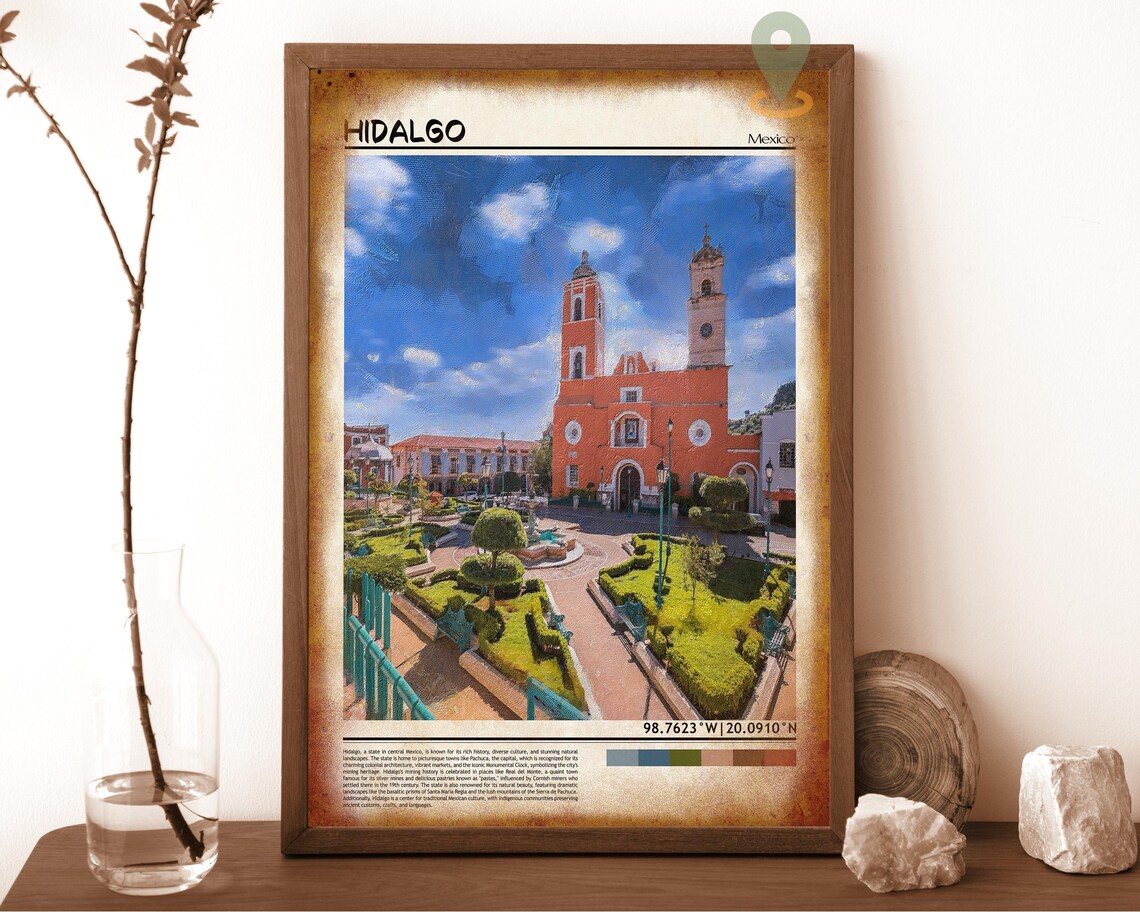 Hidalgo Mexico Glowing Red Church Plaza Colonial Town Travel Poster - Image 6