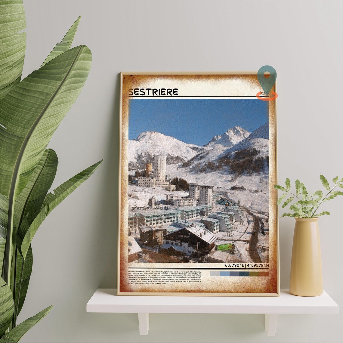 Sestriere Italy Alpine Ski Town Aerial Winter View Travel Poster - Image 5