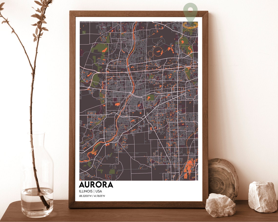 Aurora Illinois City Map Navy Golden River Street Grid Poster - Image 4
