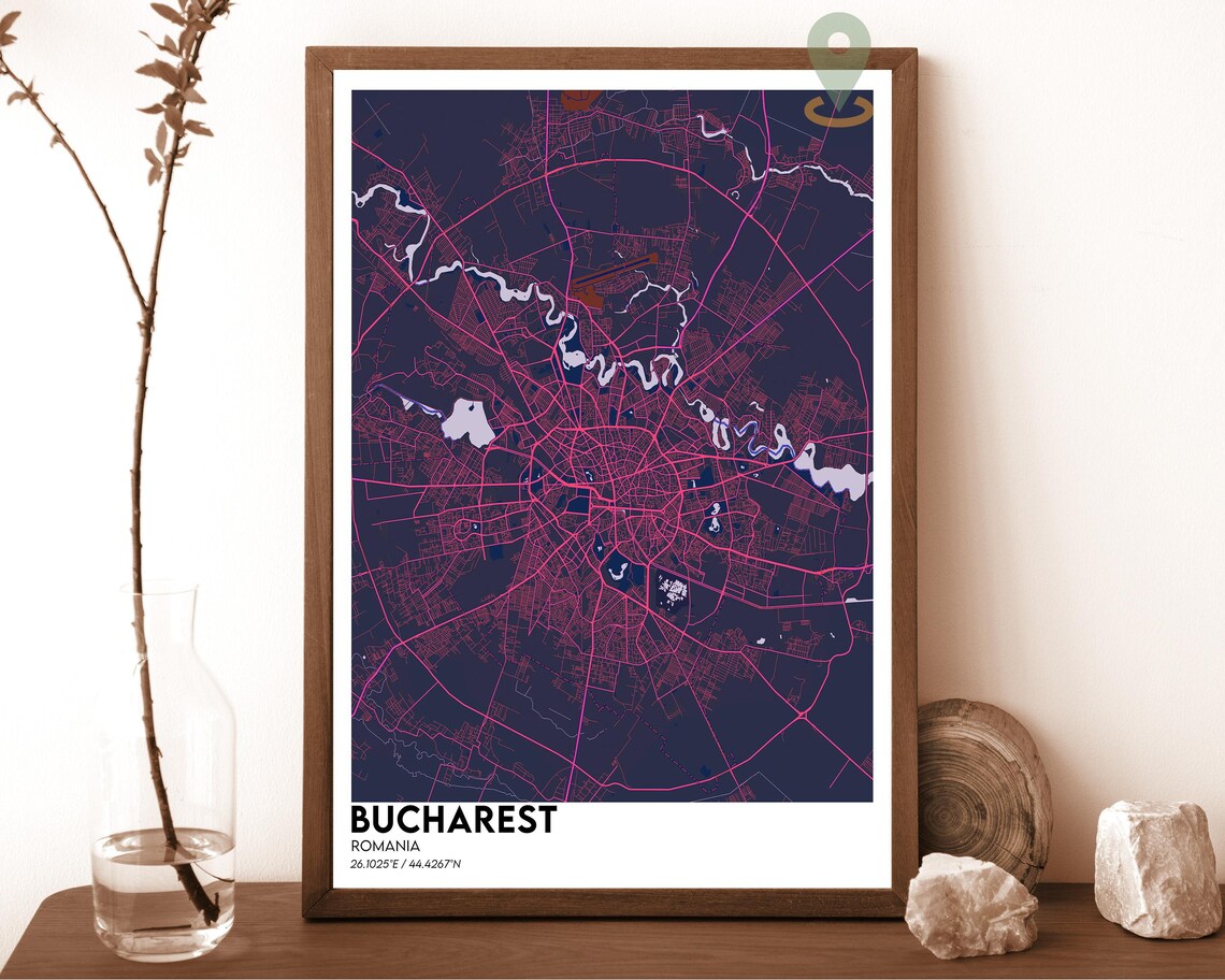 Bucharest Romania Crimson Red City Map Modern Art Decor Poster - Image 2
