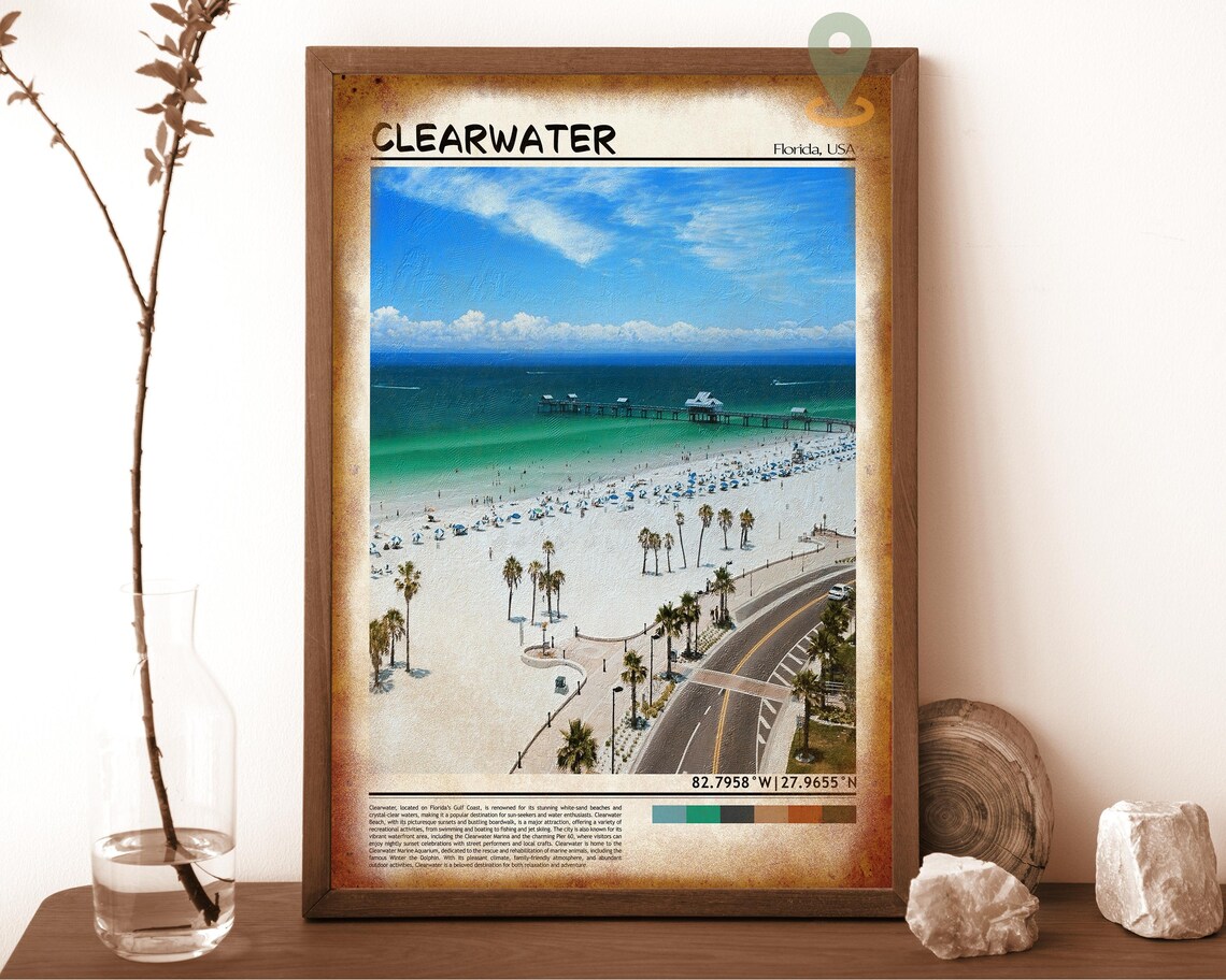 Clearwater Florida Pier White Sand Beach Oil Painting Travel Poster - Image 6