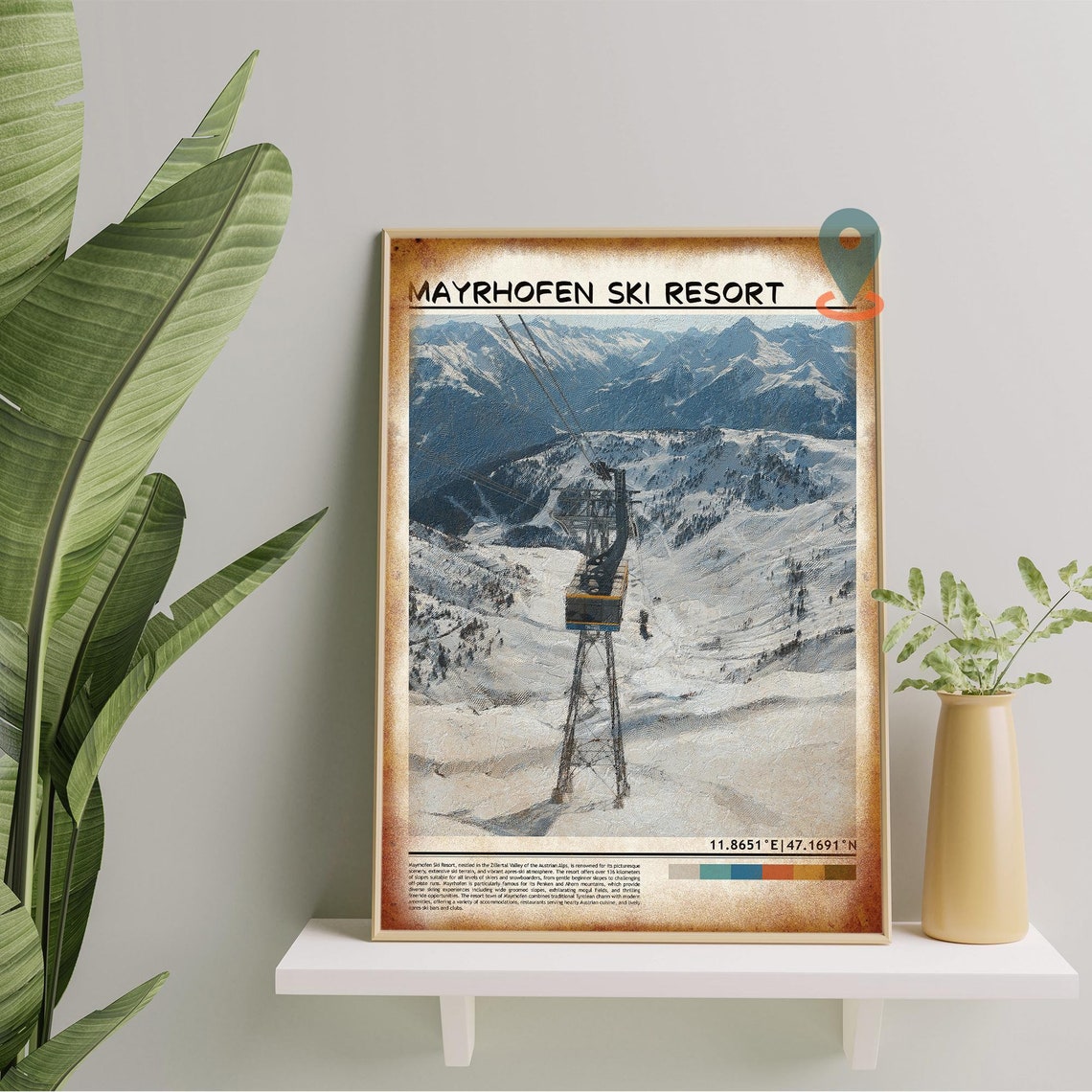 Mayrhofen Ski Resort Cable Car Ride Over Snowy Valley Poster - Image 5
