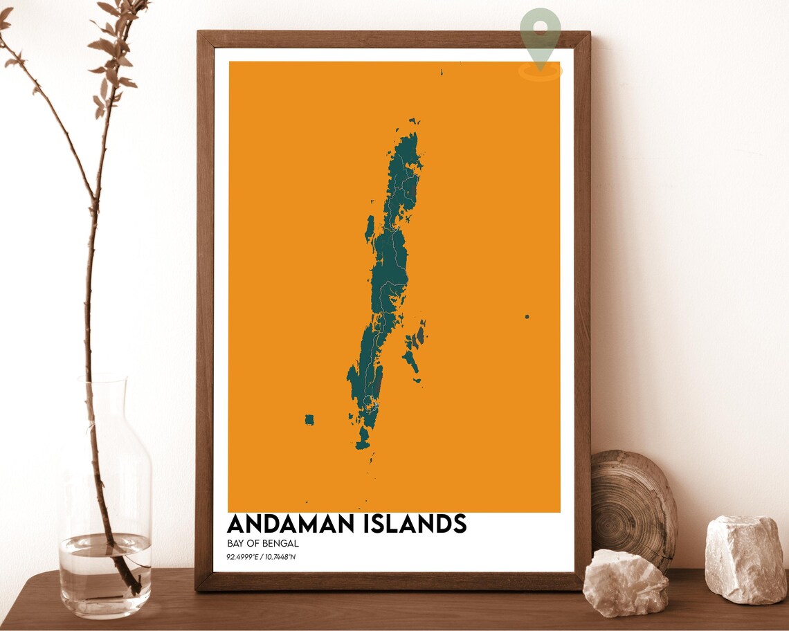 Andaman Islands Bay of Bengal Navy Yellow Modern Map Art Poster - Image 5