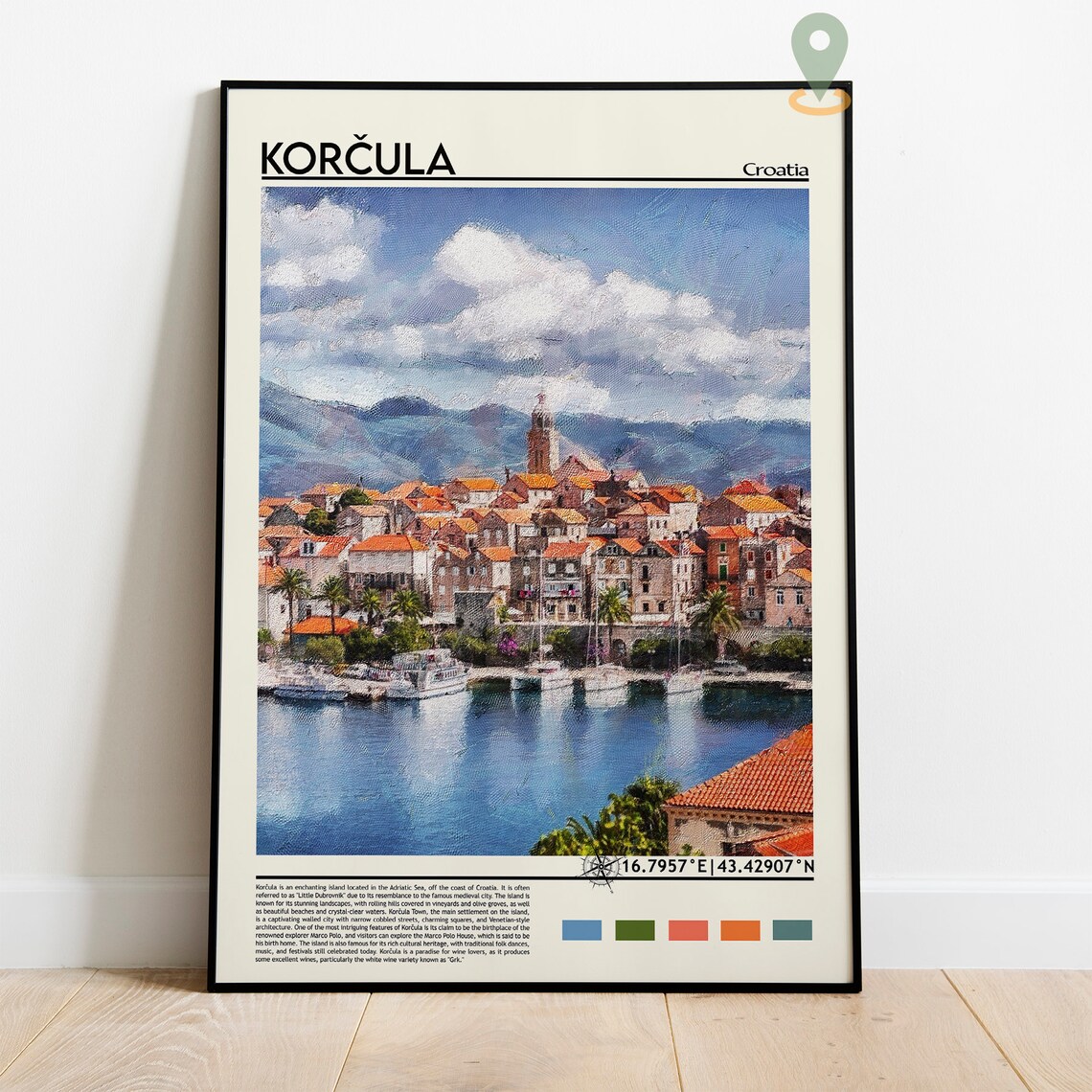 Korcula Croatia Old Town Waterfront Painting Travel Poster Home Decor - Image 2