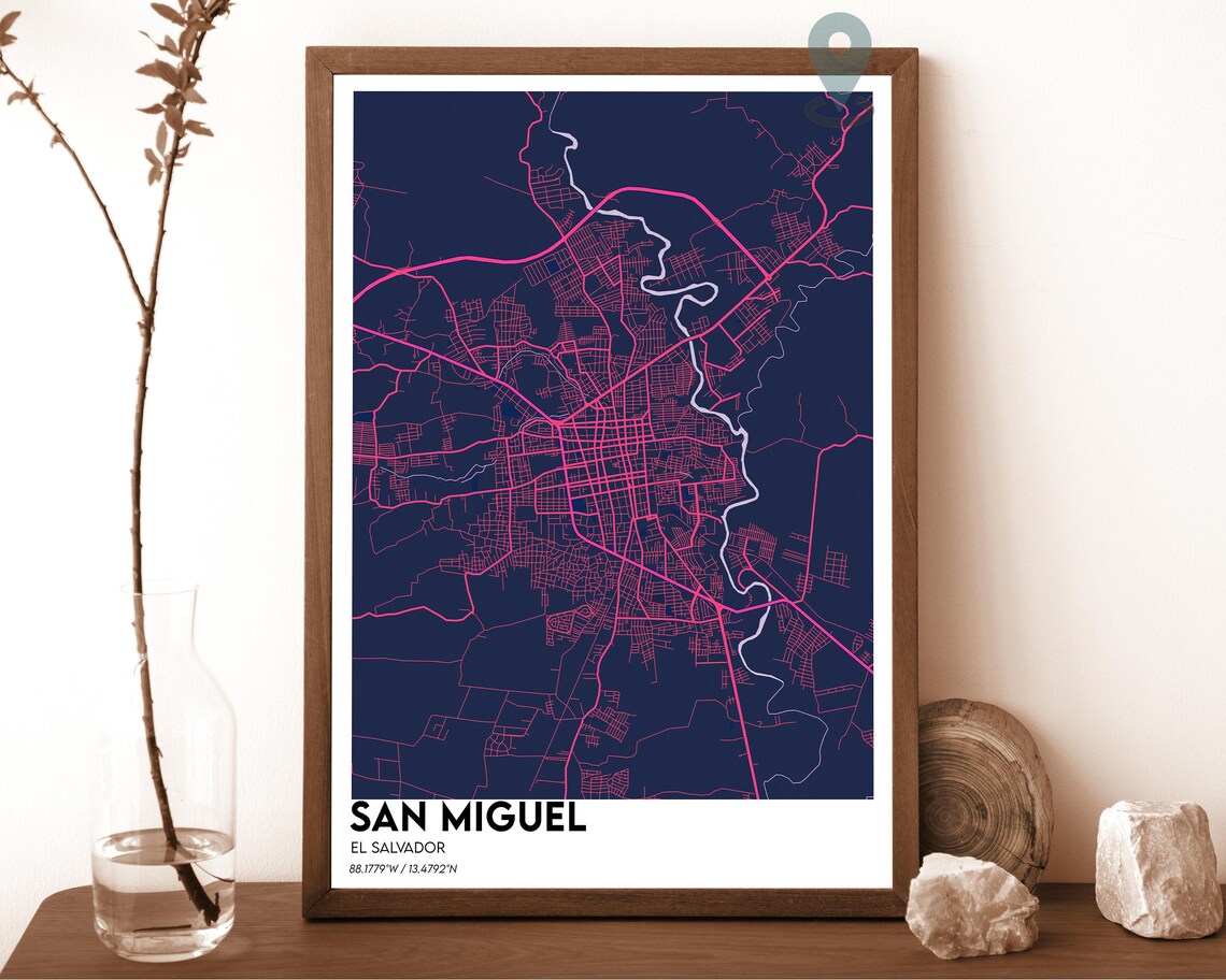 San Miguel El Salvador Dark Charcoal City Map Home Decor Poster - Image 2