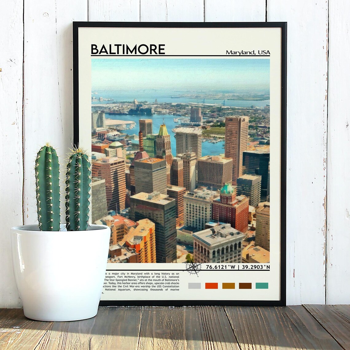 Baltimore Maryland Inner Harbor Skyline Cityscape Travel Poster - Image 5