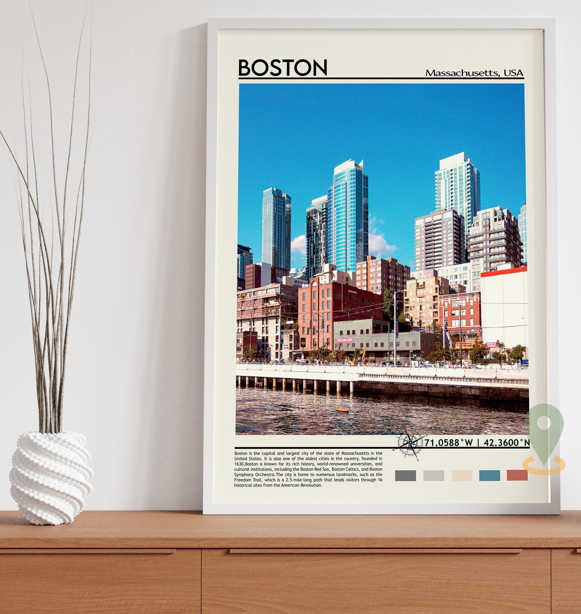 Boston Massachusetts Waterfront Skyline Seaport District Travel Poster - Image 5