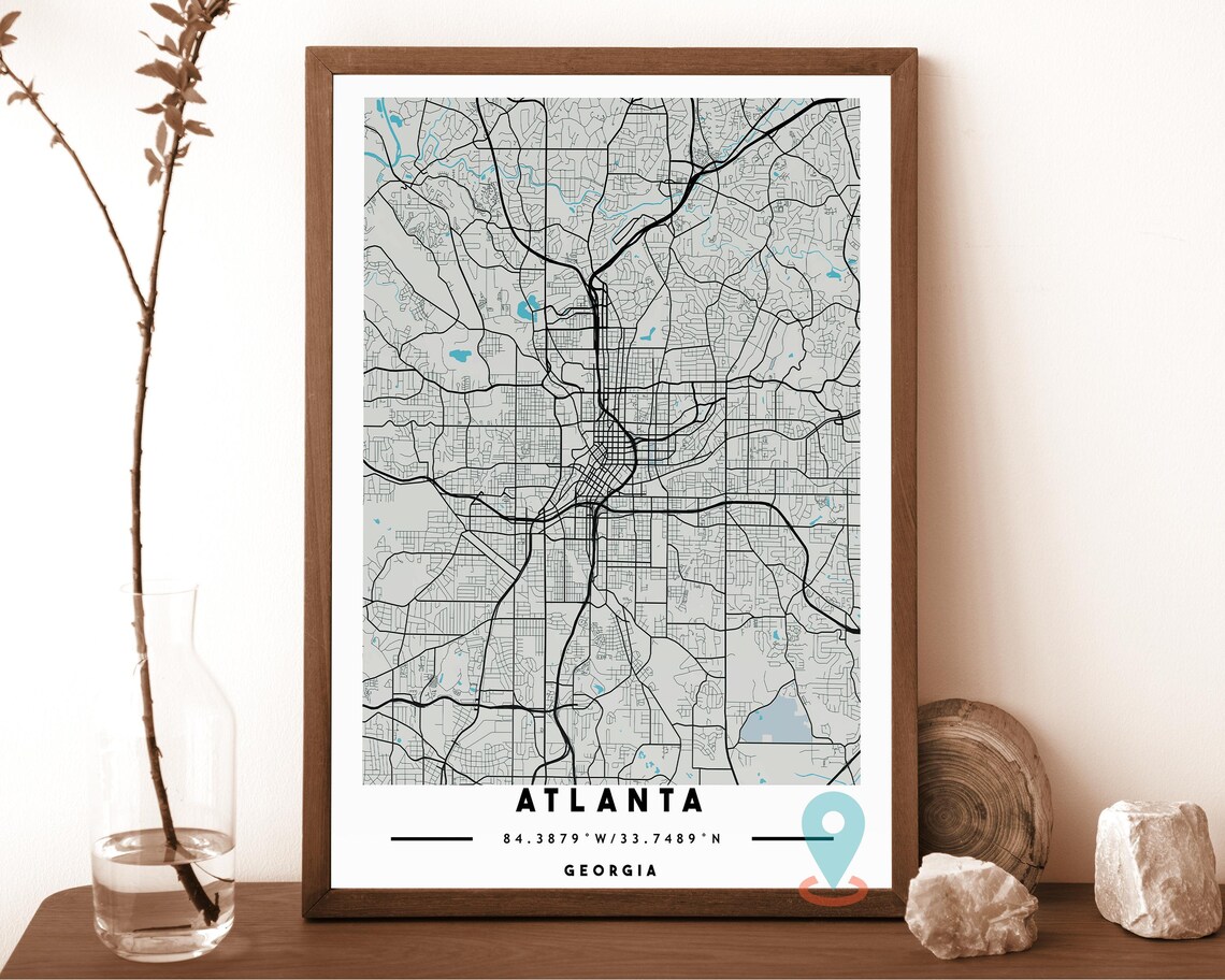 Atlanta Georgia dark grey with teal highlights Street Map Coordinates Poster - Image 3
