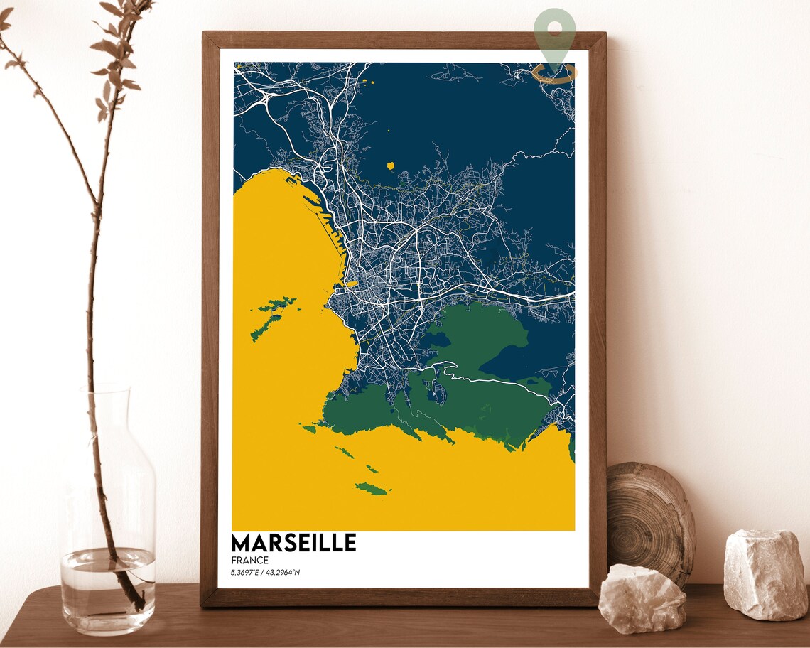 Marseille France Pink Navy Coastal City Street Map Art Poster - Image 2