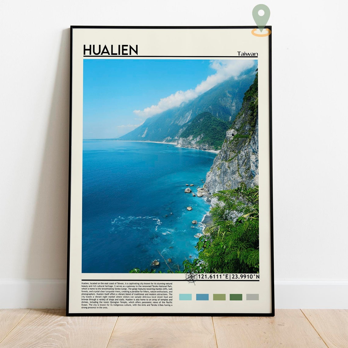 Hualien Taiwan Dramatic Coastal Cliffs Turquoise Ocean Travel Poster - Image 2