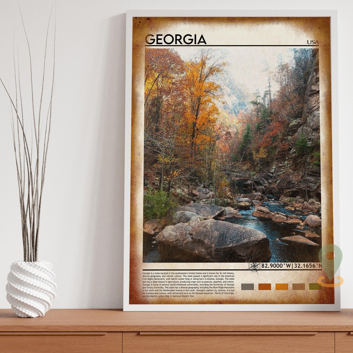 Georgia USA Appalachian Gorge Fall Creek Landscape Travel Poster - Image 4