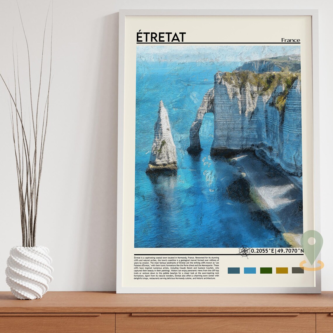 Etretat France Chalk Cliffs Natural Sea Arch Painterly Travel Poster - Image 5